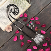 Vriksham German Silver Durga Maa Pendant Black Beaded Magalsutra-S990